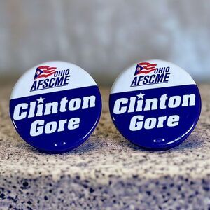 LOT 2x Election Campaign Button Pins Bill CLINTON &Al GORE Ohio AFSCME 2.25" VTG